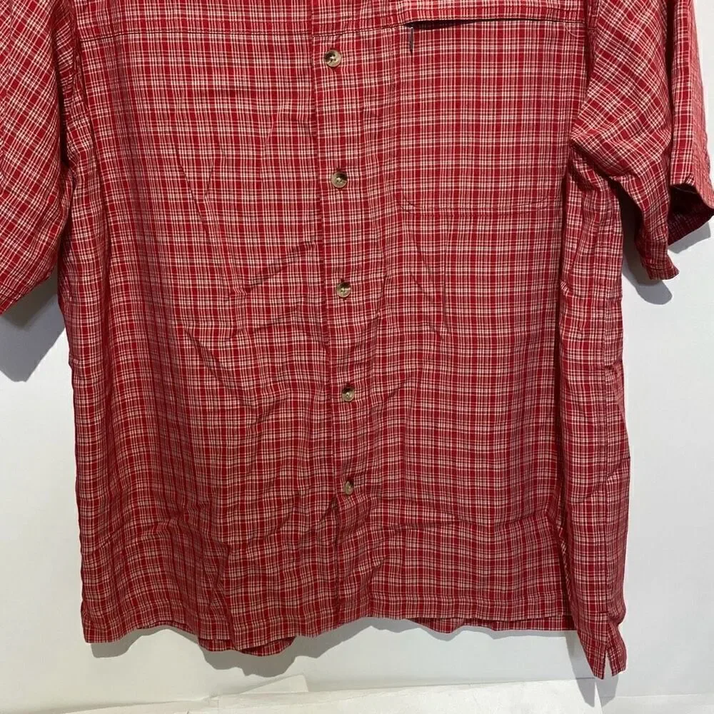 The North Face Men's Red Plaid Collared Short Sleeve Button Up Shirts Size Large